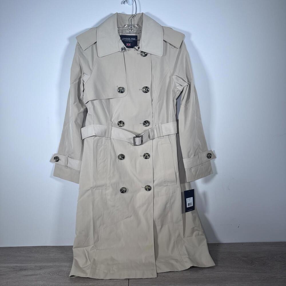 London Fog Womens Double Breasted Trench Coat w/ Waist Belt Size S Khaki NWT